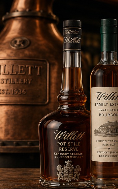 Willett Pot Still Reserve bottle beside other Willett Family Estate expressions